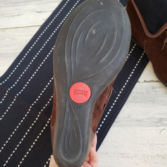 Camper| Wedge Leather Fold Over Ankle Boots Zip Side Size 37 - Picture 6 of 7